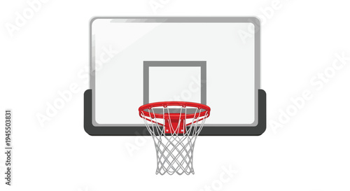 Vector graphic illustration of a professional basketball hoop and clear rectangular backboard 