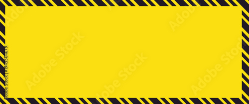 Set of caution tapes with black and yellow diagonal slashes or chevron print. Warning borders in construction work zone or crime scene. Danger, attention or forbidden signs. Vector flat illustration.