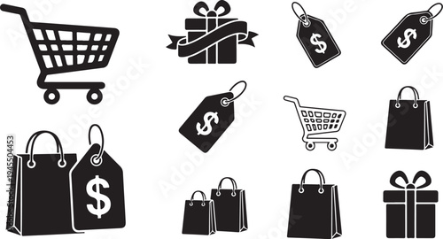 Shopping icons and symbols for commerce and retail business