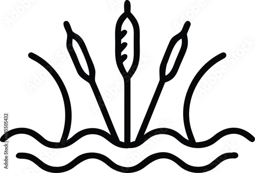 Cattail reeds icon. Swamp plants and bulrush silhouette. River nature symbol. Vector illustration