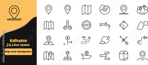 Map and navigation line with location pins and directions destination