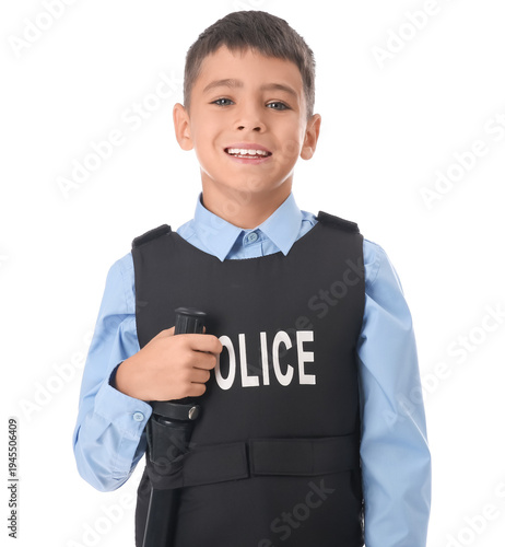 Cute little happy police of...