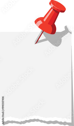 A red pushpin holds torn paper on a surface with precision carefully.