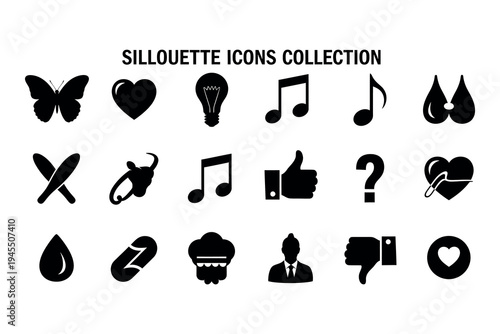 Silhouette icons collection featuring various symbols and shapes