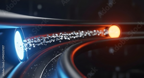 Minimalist data packet tunnel glowing endpoints secure encrypted transport network communication