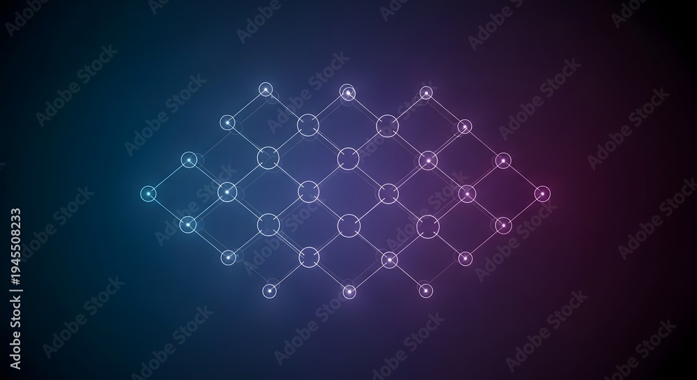 Fototapeta premium Minimalist honeycomb lattice circles forming mesh network distributed wireless node connectivity