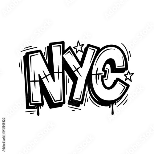 Graffiti Style NYC Letters with Stars and Drips.