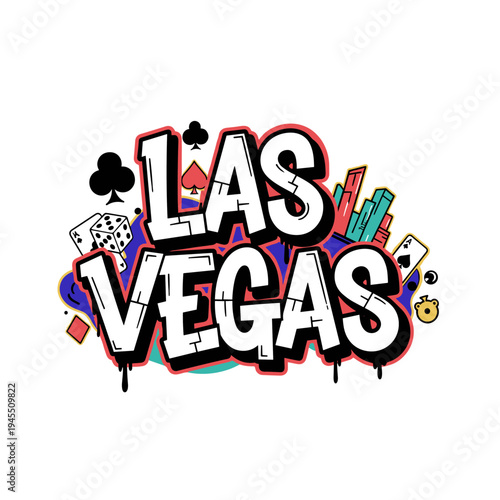 Las Vegas Graffiti Style Typography with Gambling Icons.
