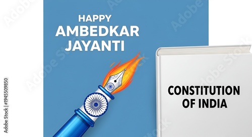 Dr BR Ambedkar Constitution of India Book and Fountain Pen Design Ambedkar Jayanti