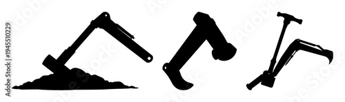 Sledgehammer set with solid black silhouette and clean sharp edges featuring heavy, demolition, construction with silhouette and black