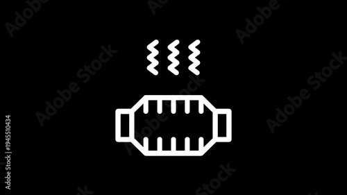 Icon representing a catalytic converter with heat waves emanating from it