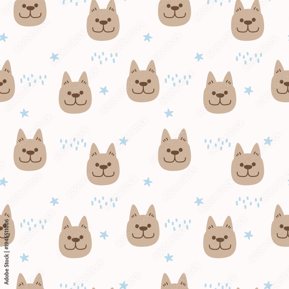 Obraz premium seamless minimal Cute Dog Face with Stars and Raindrops, Pastel Nursery repeat pattern background, flat vector illustration graphic design