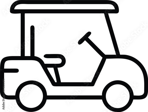 Golf cart icon. Electric transport vehicle, buggy for golf course and resort. Minimalist black line vector illustration