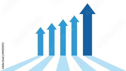 5 Business Arrows pointing up in light blue color represent business competition or cooperation and showing profit growth