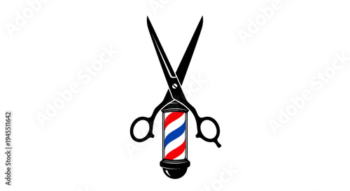 Barber Pole and Scissors Symbolizing Hairdressing Services and Grooming.
