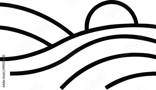 Abstract landscape hills icon. Nature field, golf course meadow, sunset scenery. Vector illustration