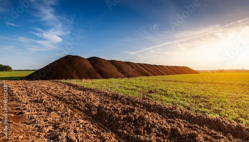 Large Pile Of Manure Fertilizer On Rural Farmland Field