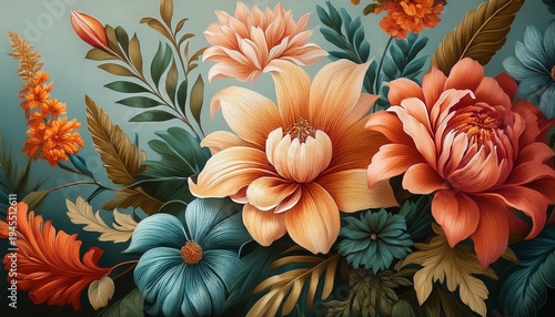 Beautiful Fantasy Design Vintage Wallpaper Tropical Botanical Flower Bunch Vintage Motif For Floral Print Digital Background