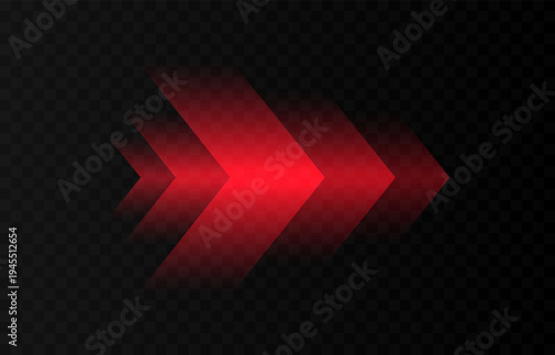 Glowing red arrows PNG. Dynamic glowing arrows showing speed and motion. Neon arrows PNG.