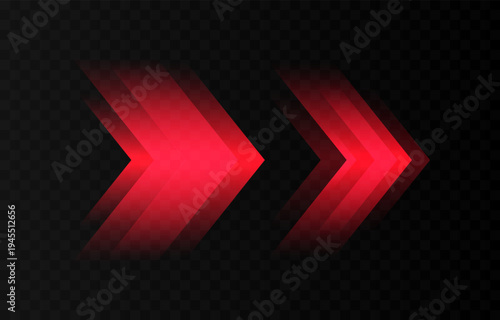 Glowing red arrows PNG. Dynamic glowing arrows showing speed and motion. Neon arrows PNG.