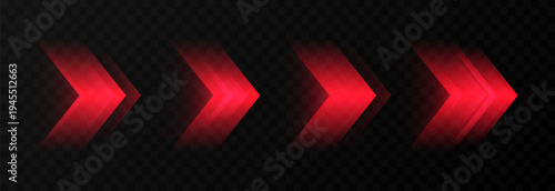 Set of glowing red arrows PNG. Dynamic glowing arrows showing speed and motion. Neon arrows PNG.
