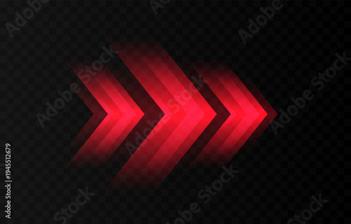 Glowing red arrows PNG. Dynamic glowing arrows showing speed and motion. Neon arrows PNG.