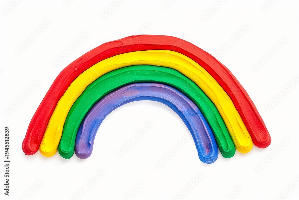 Obraz premium Cute plasticine rainbow on textured cardboard paper isolated on white background flat lay playful clay design