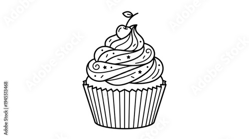A cupcake with swirled frosting topping.