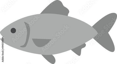 Flat grey fish icon representing marine seafood. Minimal vector design perfect for menus, seafood branding, fish markets, and culinary graphics.