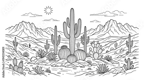 Desert Cactus Plants in Arid Landscape.