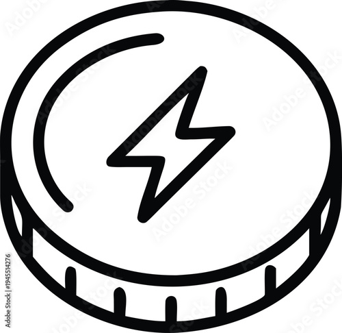Electric energy coin icon. Renewable power token and lightning symbol. Vector line art illustration