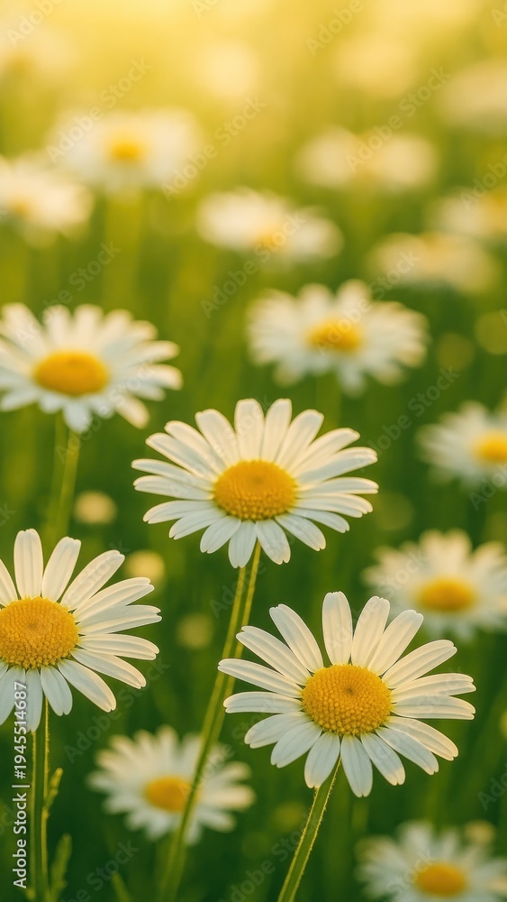 Obraz premium Daisies blooming under golden sunlight mobile wallpaper