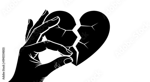 Hand Holding a Broken Heart Silhouette Illustration.