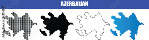 Azerbaijan map, vector illustration of the country's outline in various styles and colors on a transparent background for design