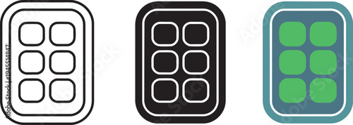 Grid menu icon set in three styles, vector illustration