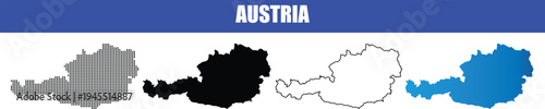 Austria map, vector illustration of the country's outline in various styles and colors on a transparent background for design