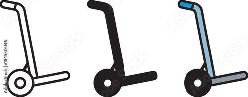 Hand Truck Vector Icon Set. Dolly Cart Outline, Solid, and Colored Graphic Illustration.