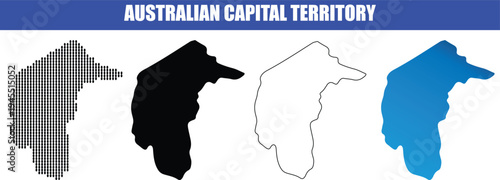 Australian capital territory map, vector illustration of the region's outline in various styles and colors on a transparent background