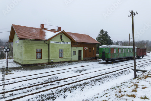 Wallpaper Mural Zubrnice Tyniste train station in winter with vintage railway coach Torontodigital.ca