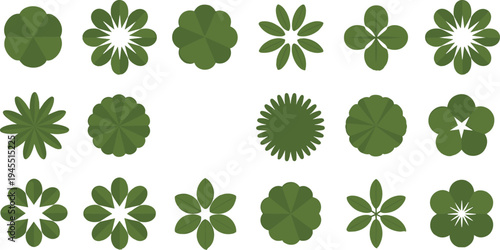 Collection of abstract floral geometric shapes and radial flower patterns vector set isolated, decorative symmetrical design elements for logo, ornament, mandala, textile