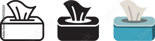 Tissue box icon set in different styles: outline, solid, and flat color vector illustration