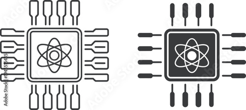 AI chip icon, atomic processor symbol, artificial intelligence hardware design, neural computing microchip illustration, futuristic technology component graphic, digital processor concept