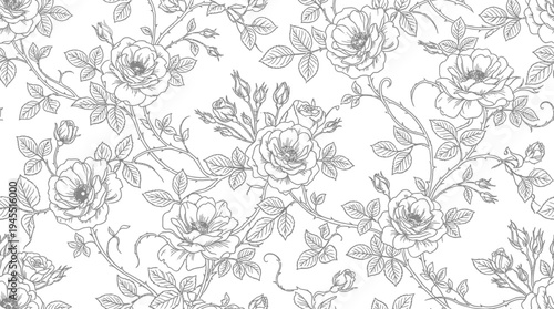 Black and white floral line drawing.