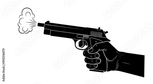 Hand Holding a Smoking Gun Illustration on White Background.