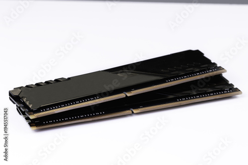Computer memory RAM a white background. System, main memory, random access memory, computer detail. Computer components