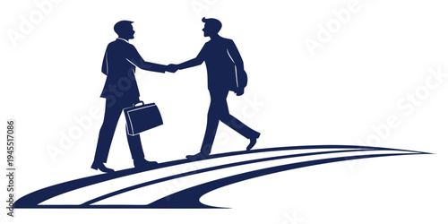 Two businessmen shaking hands on a road