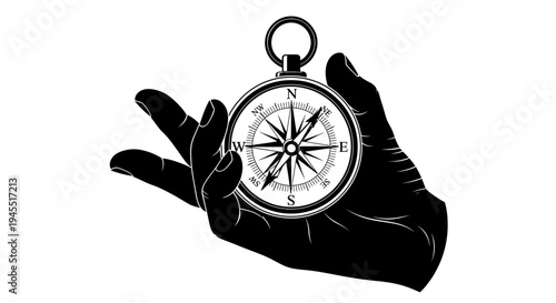 Hand Holding Compass - Navigational Tool for Direction and Exploration.