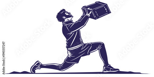 Man in a dynamic pose holding a briefcase in a stylized illustration