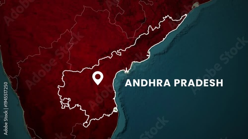 Andhra Pradesh map highlighted animation video. State location marked on India map with glowing outline and modern geographic style 