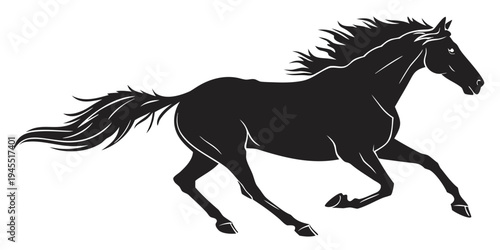 Black horse silhouette running with flowing mane and tail